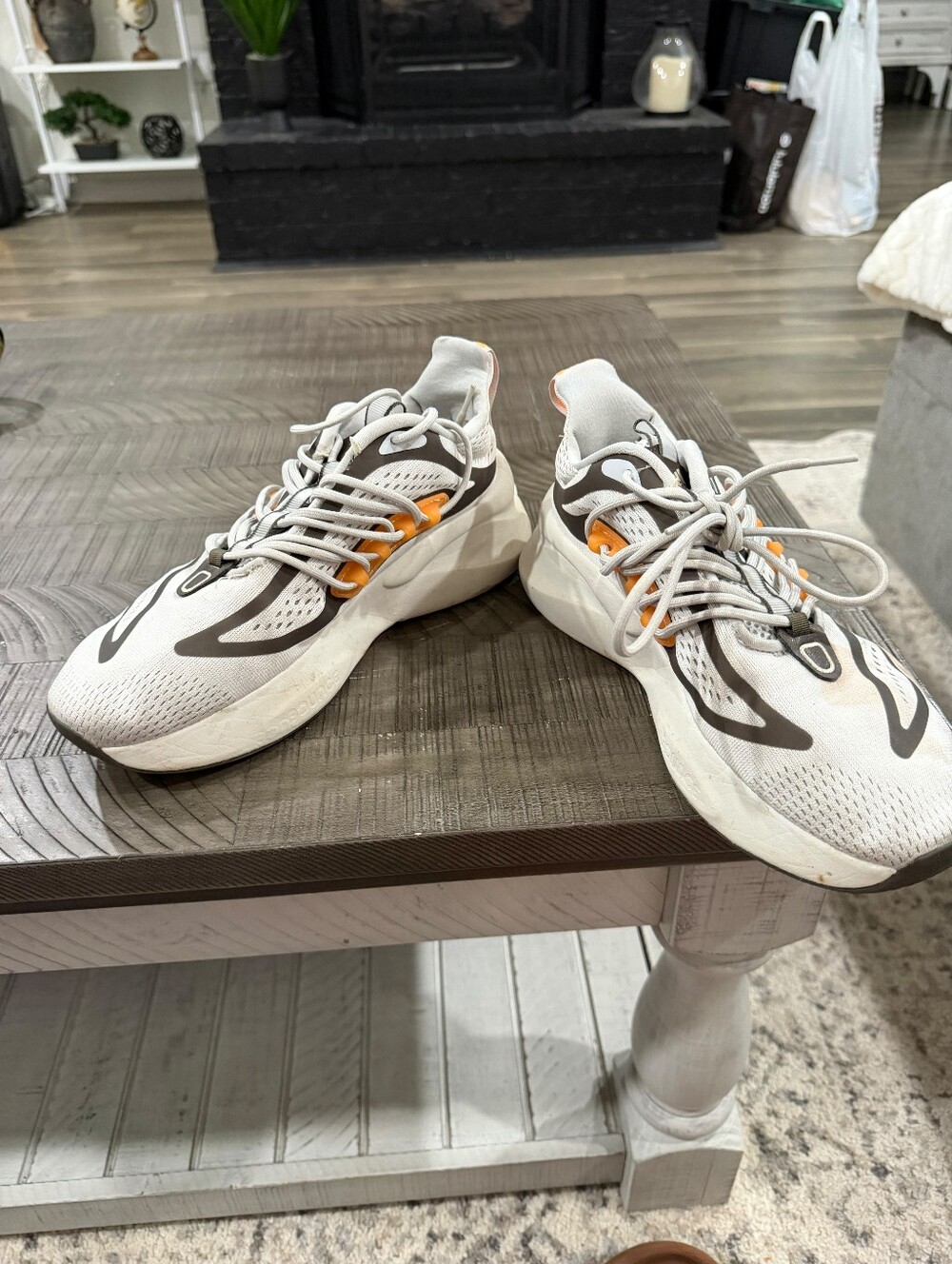 Men's Athletic Running Sneakers - White with Gray and Orange Accents